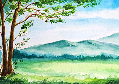 Watercolor Spring Meadow