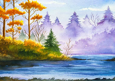 Autumn Lake and Mountains