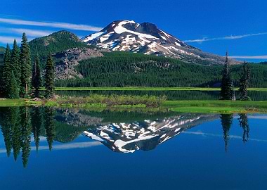 Mountain at Lake in Forest