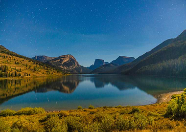 Mountains at starry sky