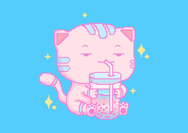 Trans Pixel Cat Bubble Tea