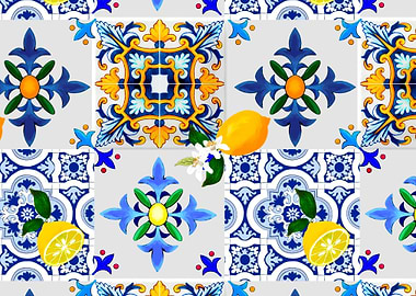 Majolica tiles lemons art