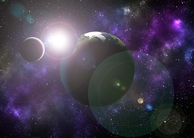 Moon and earth with sun
