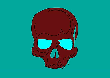 hand draw skull blue neon