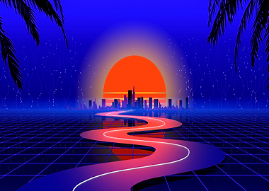 Neon road city landscape