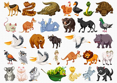Set of wild animals