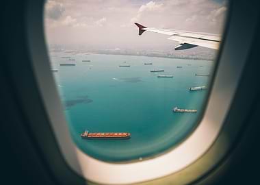 View of ships from plane