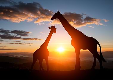 Giraffes Animal Sunset
