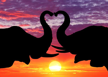 Elephants Animal Sunset