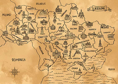 Ukraine Vintage Brown Map