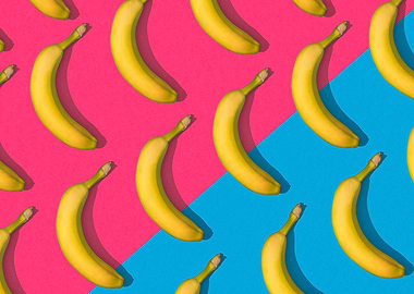 Yellow bananas in flat lay