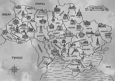 Ukraina Gray Vintage Map