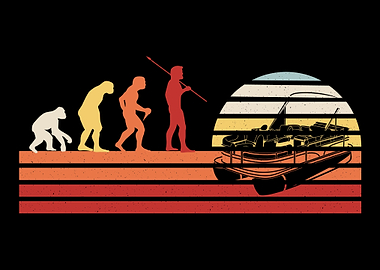 Retro Pontoon Boat Boating