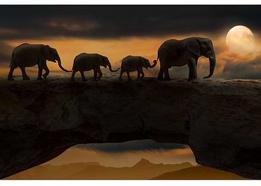 elephants sunset