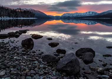 Mountains at Lake Sunset
