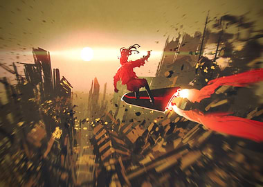 Man surfing in the sky