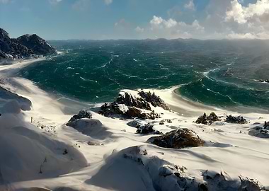 Snowy rough sea