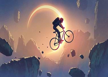 cyclist crossing a cliff