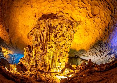 Stalactites in cave Halong