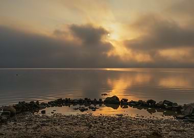Summer sunrise, lake, view