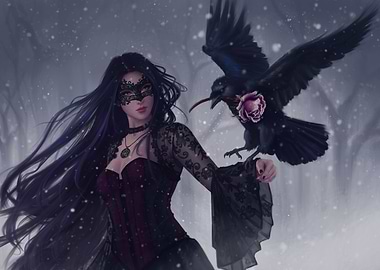 Gothic witch with raven