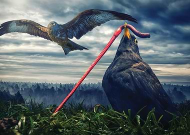 Bird Catching A Worm