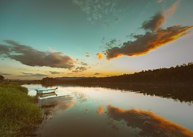 Sunset, reflection on lake