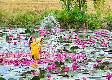 Playing with water lily
