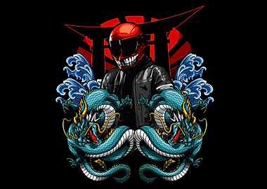 Two Dragon with Biker