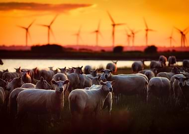 sheep sunset