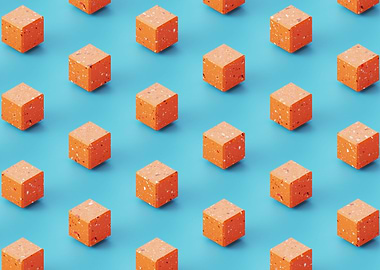 Orange terrazzo cubes axo