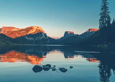 Mountain lake sunset