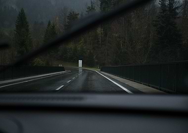 Driving alone on wet road