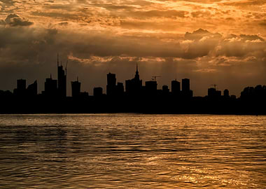 Warsaw Skyline At Sunset