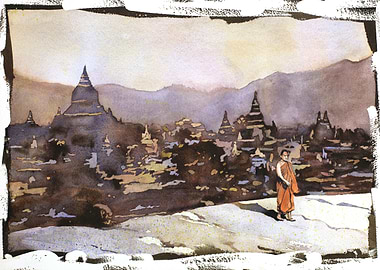 Monk Bagan ruins Burma