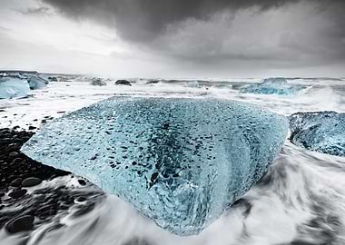 Big block of ice in surf