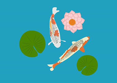 Two Japanese Koi Fish Pond