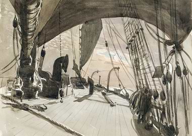 Deck of Ship in Moonlight