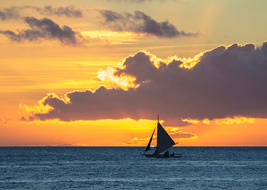 Yacht ocean sunset cloud