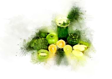 green fruit water color