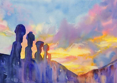 Moai statues Chile artwork