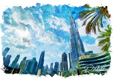 Dubai City in Watercolor