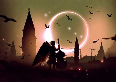 Solar eclipse with angel