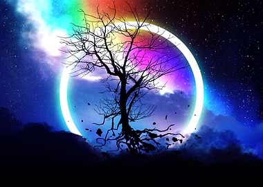 circle in colorfull sky