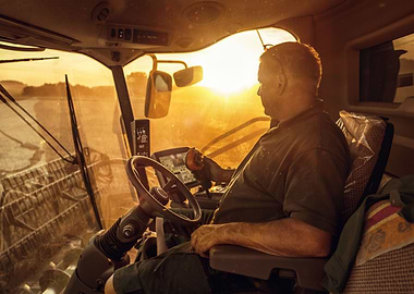 Farmer Inside A Combine
