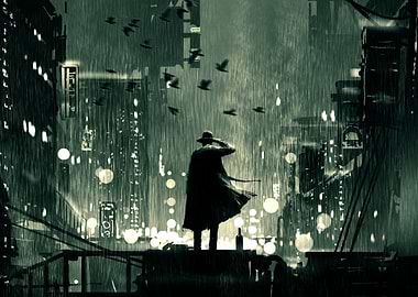 future rainy night sky