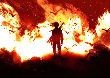 Warrior comes out of fire