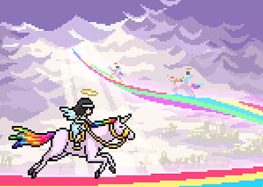 Pixel art unicorn racing