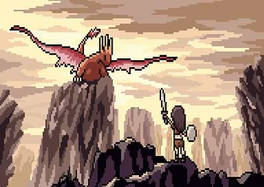 Pixel art dragon fight
