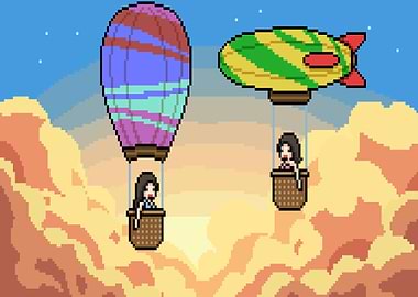 Pixel art sky hot air